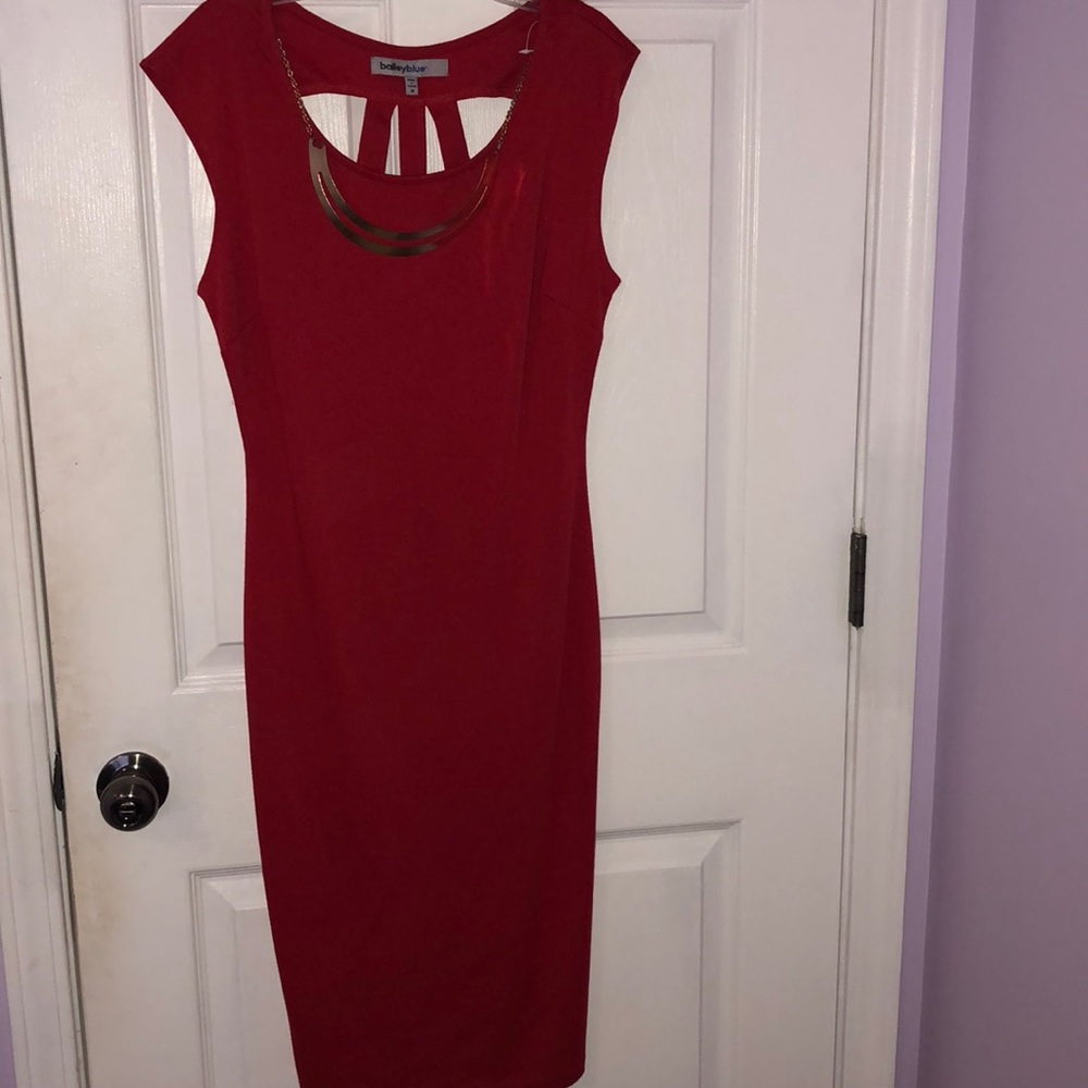 Red Gold Detailing Back Cut Out Dress